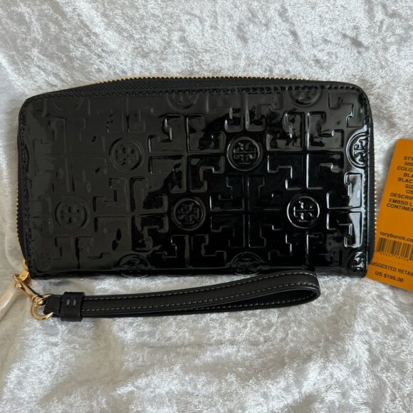 Tory Burch Women's Embossed Lux Patent Leather T Continental Wallet - Picture 1 of 7